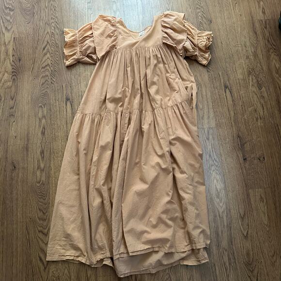 Little tienda tan orange oversized dress puff sleeve cotton ONE SIZE maxi flowy - Picture 1 of 11